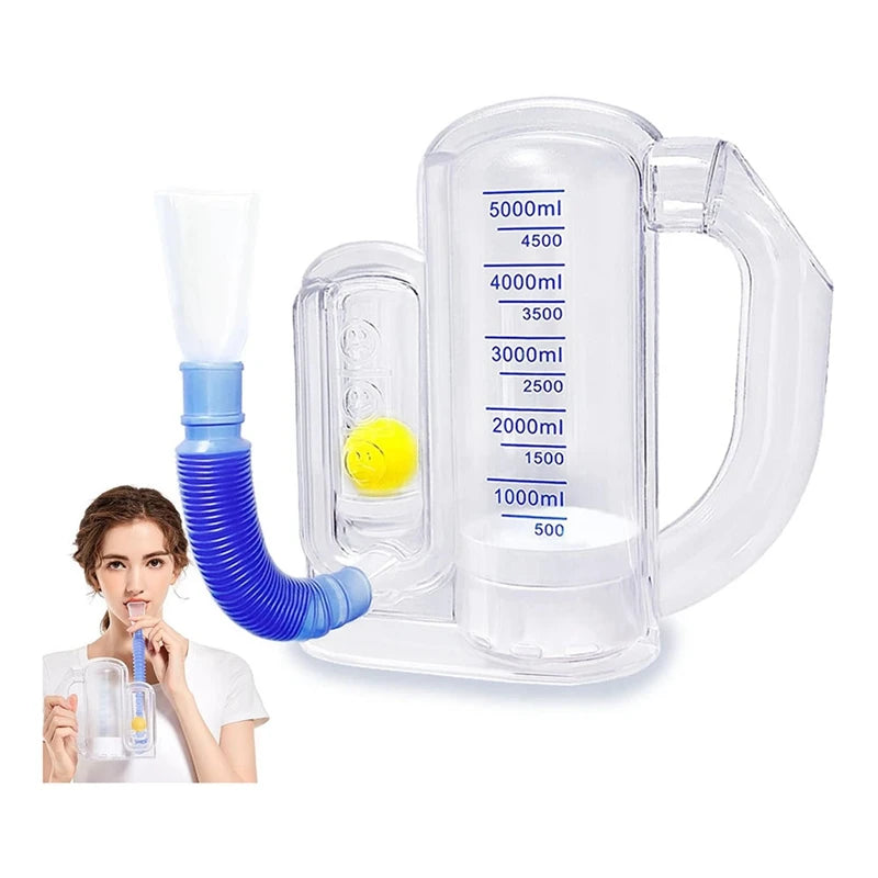 1 Pc Breathing Exercise Device For Lungs Transparent Plastic For Adults-5000Ml Volume Measurement With Flow Rate Indicator