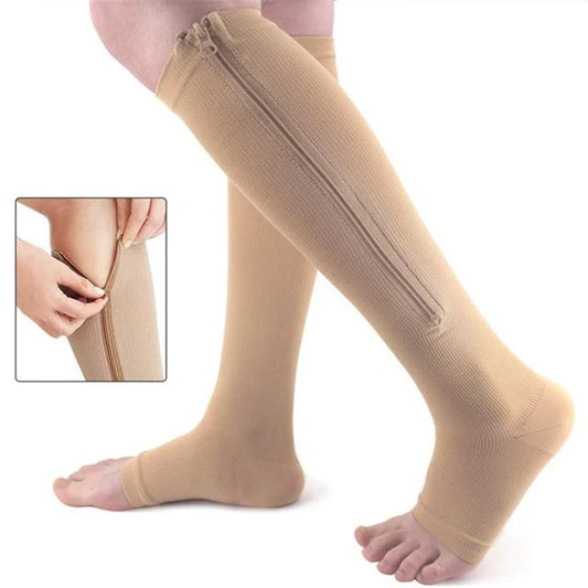 Compression Stockings Open Toe Knee-High Medical Zipper Compression Socks Blood Circulation Promotion Slimming Compression Socks