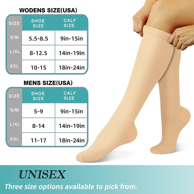 3 Pairs Women&Men Compression Socks 15-20 mmHg Knee High Stocking for Cycling Running Nurses Medical Recovery Athletic Long Sock