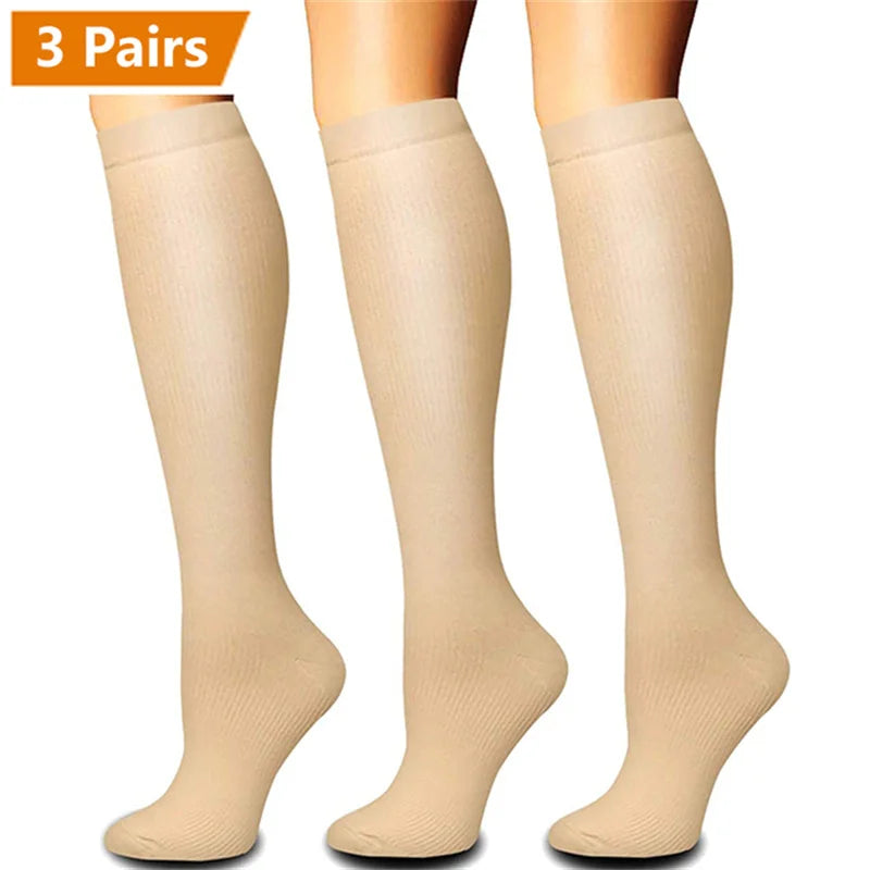 3 Pair Compression Socks Knee High Varicose Veins Stockings Men Women Sport Socks Anti Fatigue Pain Relief Compression Stockings