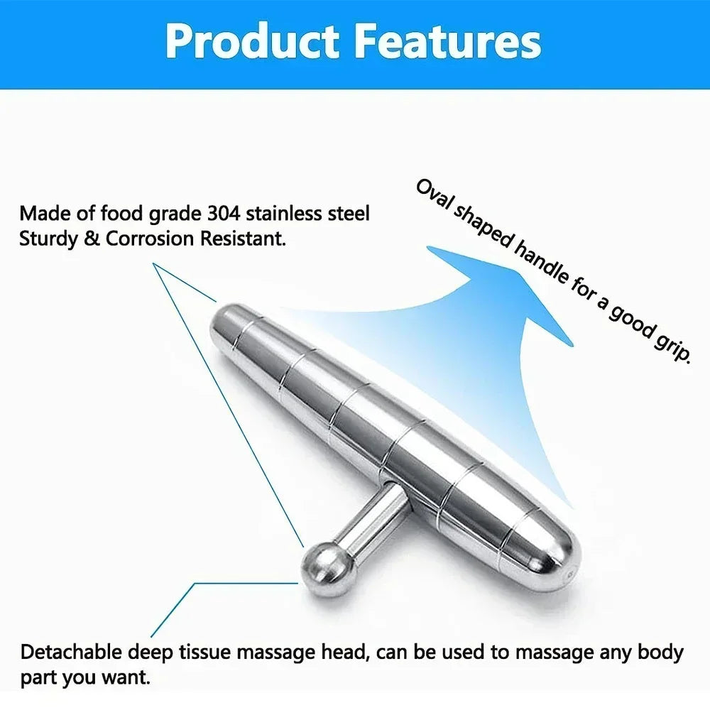 Stainless Steel Manual Deep Tissue Massage Tool, Trigger Point Massage T-Bar Full Body Massage Tool Full Body Fascial Relaxation