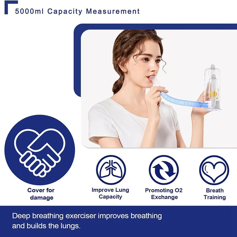 1 Pc Breathing Exercise Device For Lungs Transparent Plastic For Adults-5000Ml Volume Measurement With Flow Rate Indicator